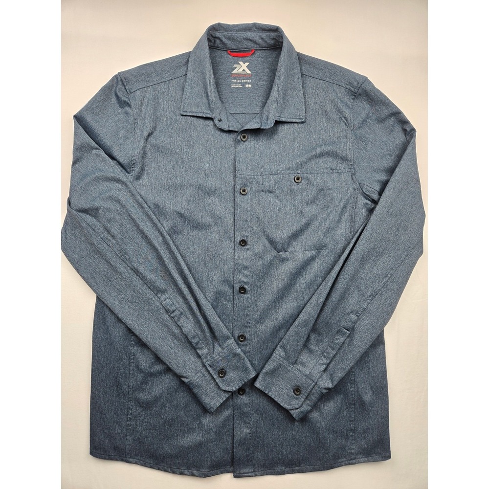 ZeroXposure Travel Series Mens Button Down Shirt M Medium Blue Long‎ Sleeve
